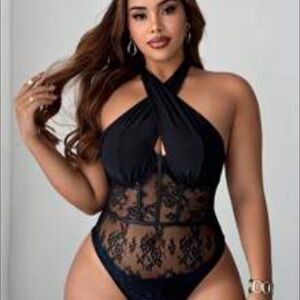 SHEIN Black Lace Halter Bodysuit